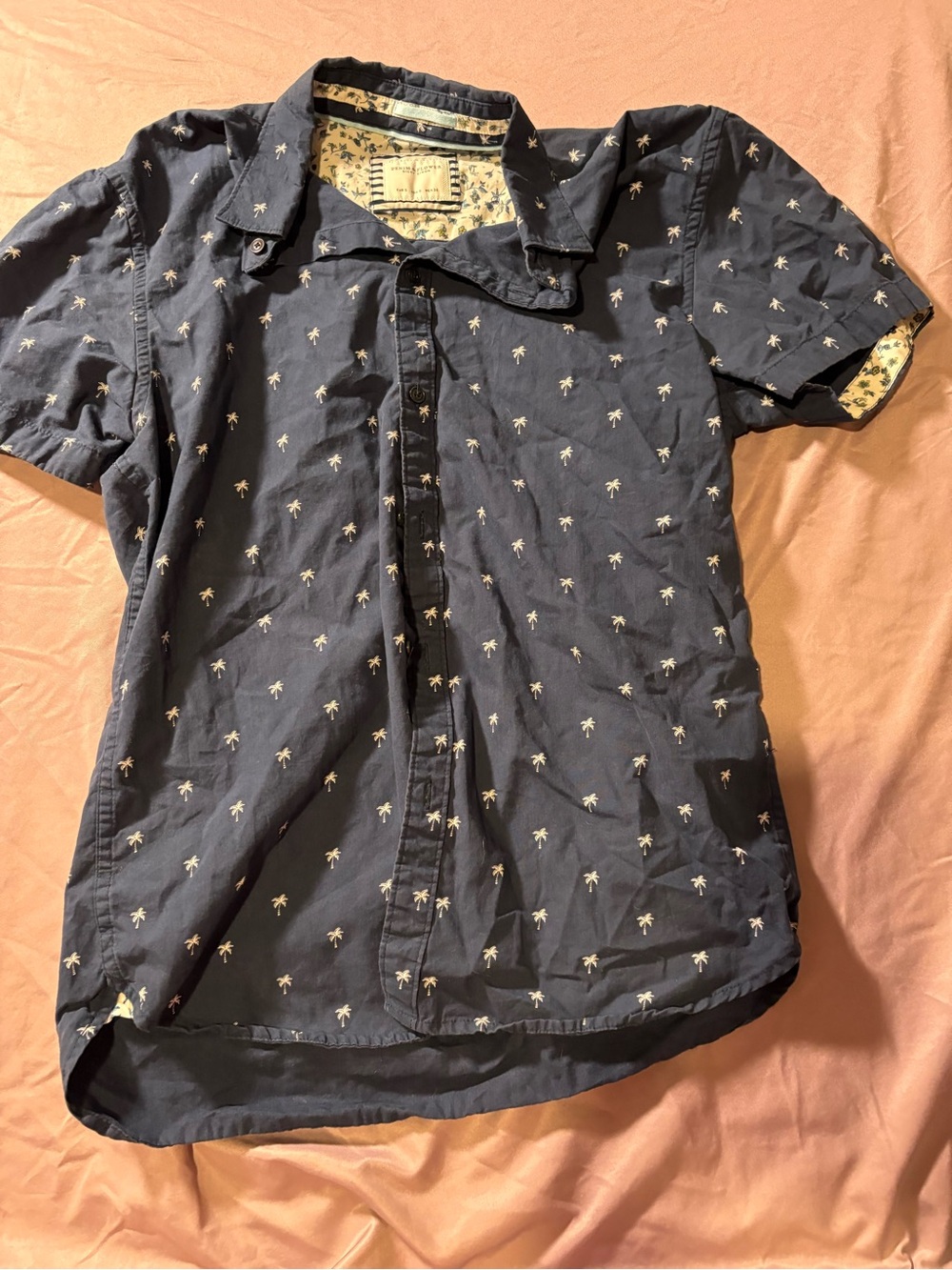 Denim & Flower Navy Palm Print Short-Sleeve Button Down Shirt